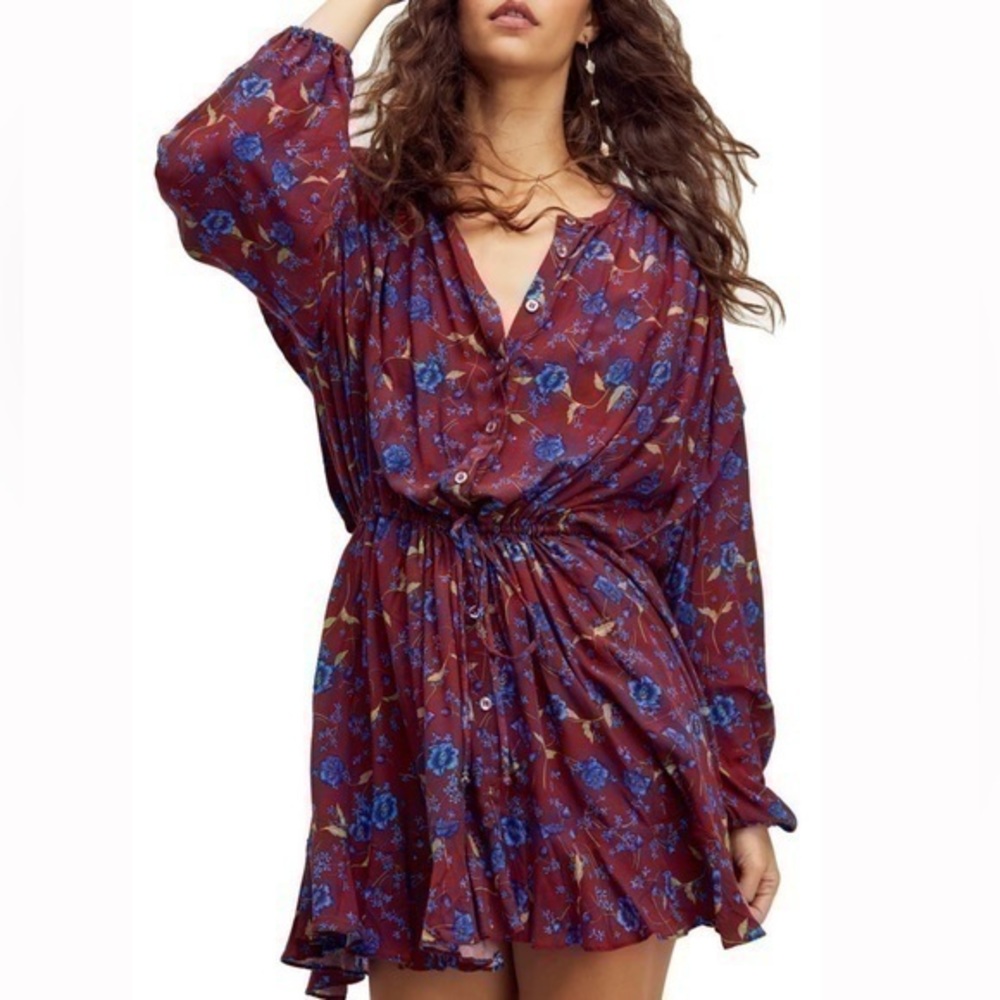 Free People Flower Fields Floral Long Sleeve Minidress XS NWT